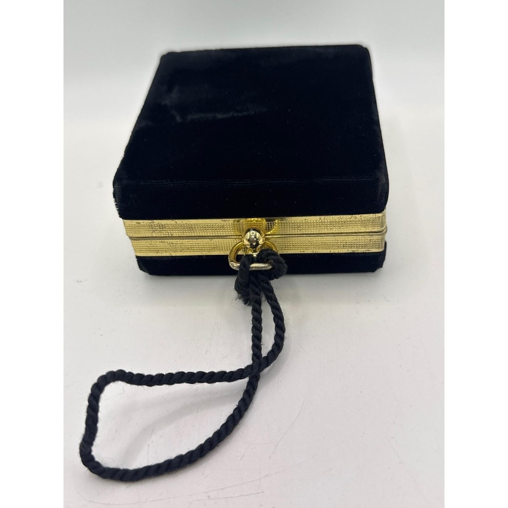 Vintage Lady Ronson Superbe Black Velvet Jewelry Trinket Box Case Gold Trim 1950